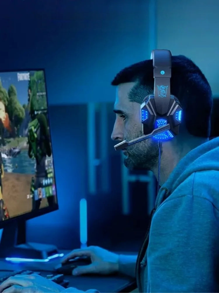 HOMEFISH SY830MV RGB Gaming Headset with Microphone Over-Ear Wired Headphones Drivers Lightweight for PC PS5 Xbox Switch