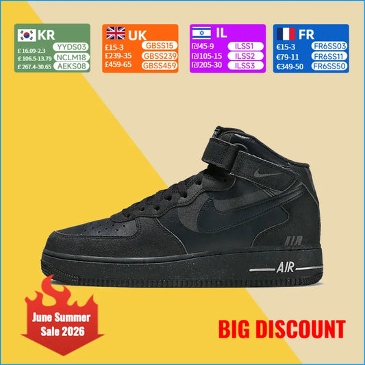 Nike Air Force 1 Mid Unisex Sneakers - Ankle Support, Classic Cushioned Comfort & Durable for All-Day Wear DQ7666-001