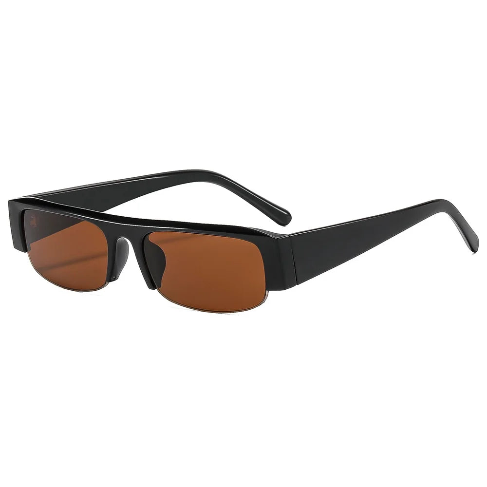 Vintage-Sonnenbrille mit kleinem, rechteckigem Halbrahmen in Schwarz, Leopardenmuster und Farbverlauf – trendige Damen-Sonnenbrille zum Autofahren