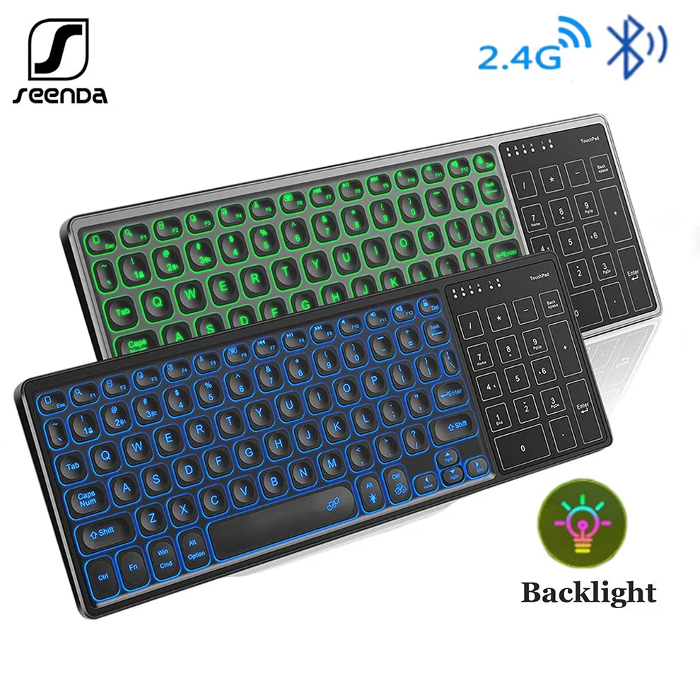 Backlit 7-Colors Bluetooth Keyboard with Touchpad 2.4G Wireless Multimedia Rechargable Keyboard for Laptop PC Tablet