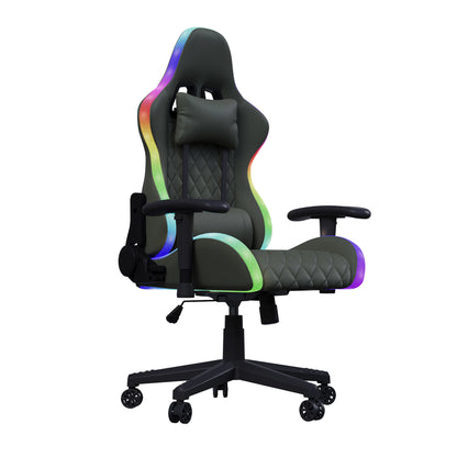 Ergonomic Gaming Chair with Massage Function, RGB LED, 90-135 Degree Recline,Up to 130kg,Office Chair, Premium Leather,Black