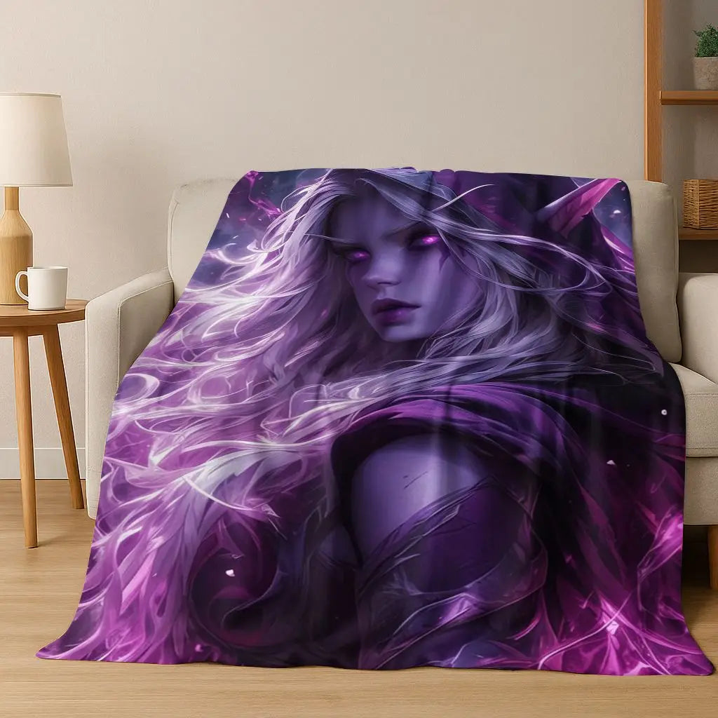 WOW World of Warcraft Arthas Demon Illidan Sylvanas Flannel Blanket,Cozy Soft Throw Blanket for Home Bedroom Bed Sofa Cover Gift