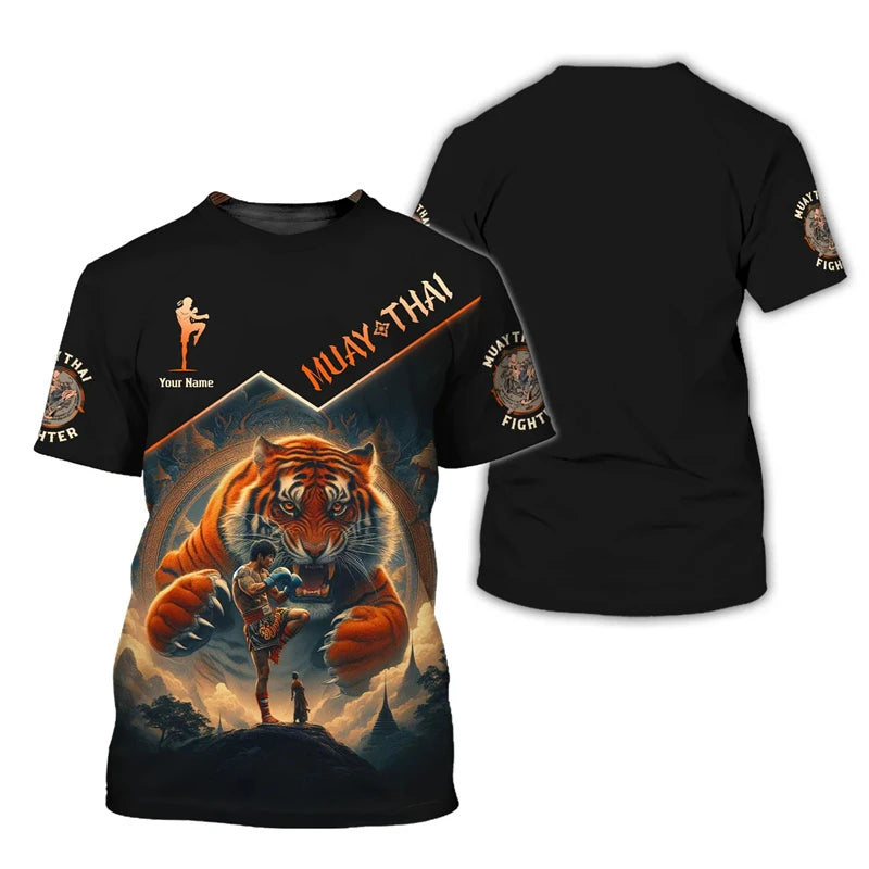 Cool New Muay Thai Graphic T-shirt For Men 3d Print Tiger Dragon Graphic Personality Custom Name T Shirt Summer Gym Fitness Tee