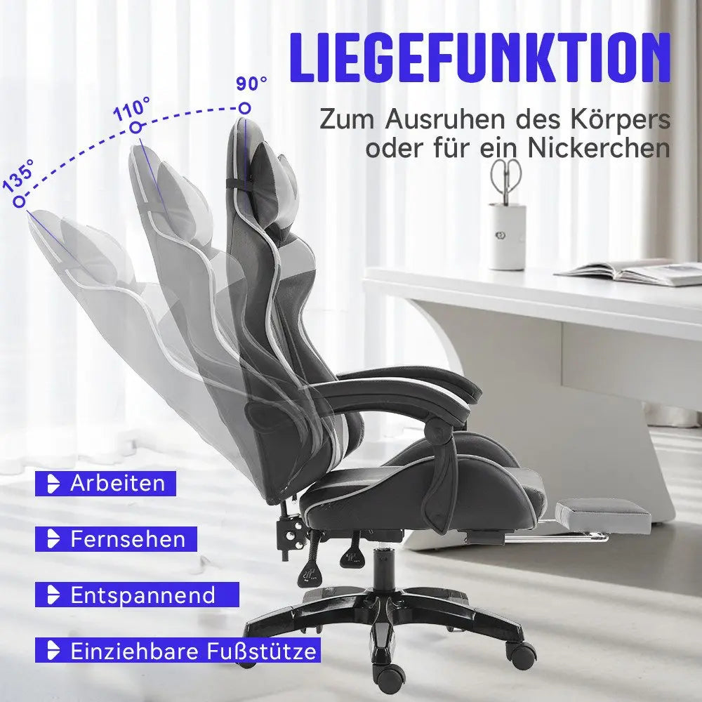 Ergonomic gaming chair, office chair, height adjustable,PU leather computer chair, with headrest and lumbar support, 360° swivel