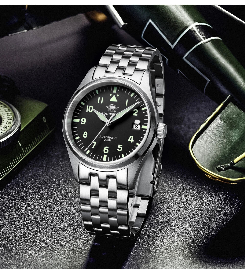 ADDIESDIVE Fashion Retro Personalized Watches 200m Waterproof C3 Luminous Steel Watch Sapphire Glass Mechanical Analog Watches