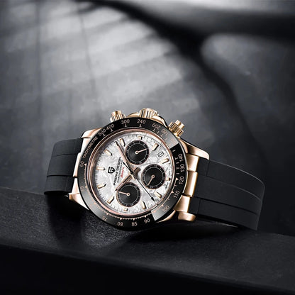 PAGANI DESIGN V2 40MM Reloj de cuarzo para hombre con esfera de meteorito, cristal de zafiro, cronógrafo retro y resistente al agua