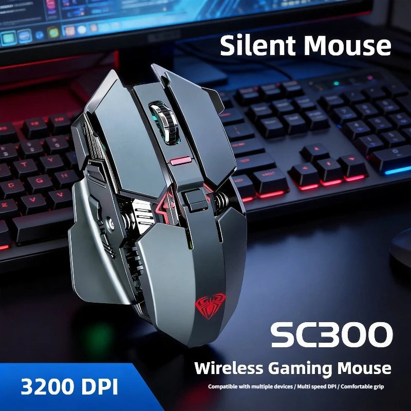 SC300 Wireless Mechanical Gaming Mouse Ergonomic RGB Backlit Rechargeable DPI Adjustable Silent Mice for Desktop Laptop Tablet