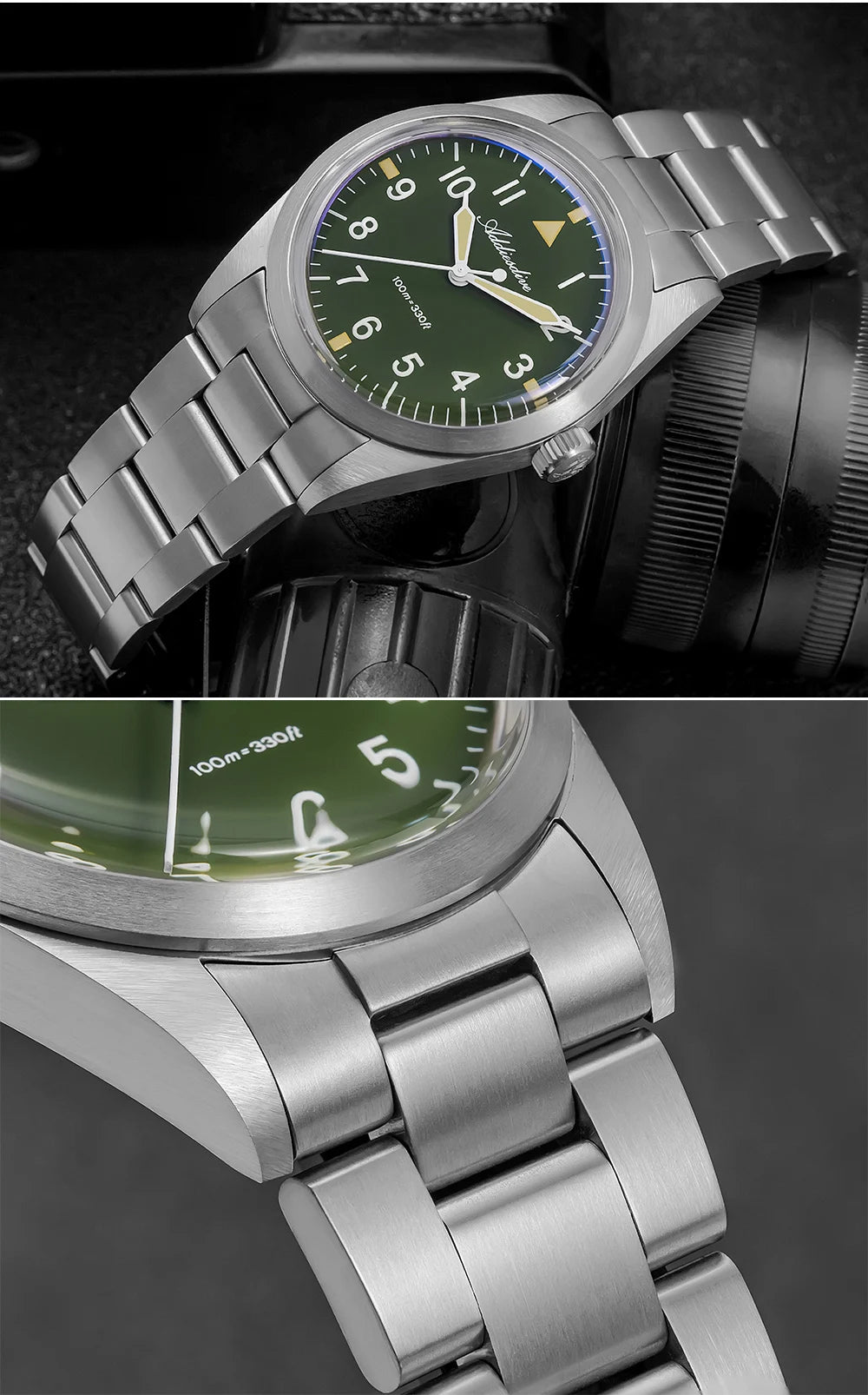 ADDIESDIVE 36mm AD2502 Watch For Men 100M Waterproof Titanium Alloy VH31 Movement Bubble Mirror Glass Luminous Quartz Watches