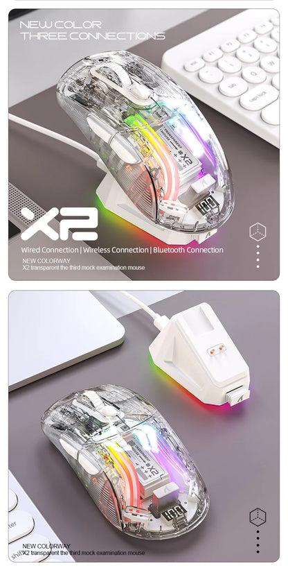 Attack Shark X2PRO Bluetooth Mouse, Tri-Mode , RGB Lights, Magnetic Charging ,Transparent, Battery Indicator, Computer Phone