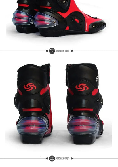 Pro-Biker Premium Motorcycle Racing Shoes for Men & Women - Leather Racing Boots for Speed Biking, Motocross & Off-Road Riding