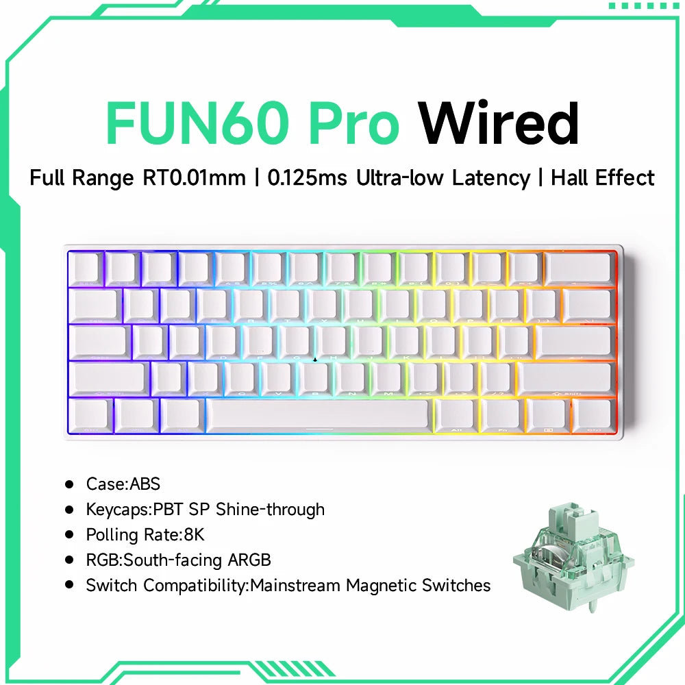 MONSGEEK FUN60 PRO&MAX HE Machanical Keyboard Magnetic Switch 60% Wireless Gaming Keyboard Rapid Trigger 8K ARGB Custom Keyboard