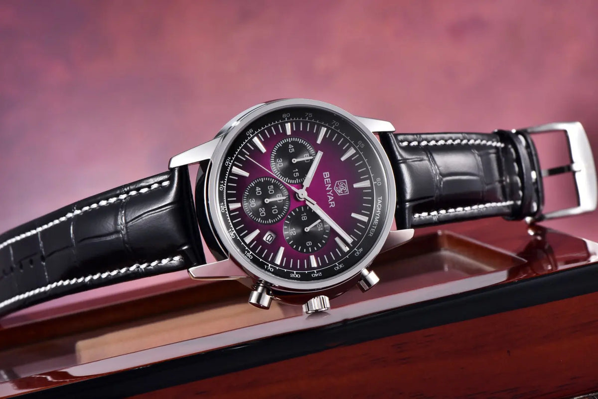 Orologio di lusso da uomo Benyar – Cronografo con datario, cinturino in pelle, impermeabile, luminescente, stile sportivo e militare, orologio al quarzo