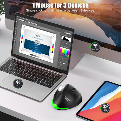 Lefon F33/F26C/F35B Trackball Mouse/ Bluetooth Ergonomic Mouse 2.4G Wireless Rechargeable Rollerball Mice for PC Office Drawing
