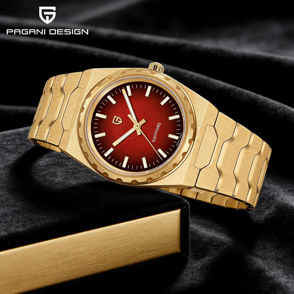 Orologio da uomo di lusso PAGANI DESIGN – Edizione limitata, vetro zaffiro, quadrante rosso, acciaio inossidabile, impermeabile – PDYS020