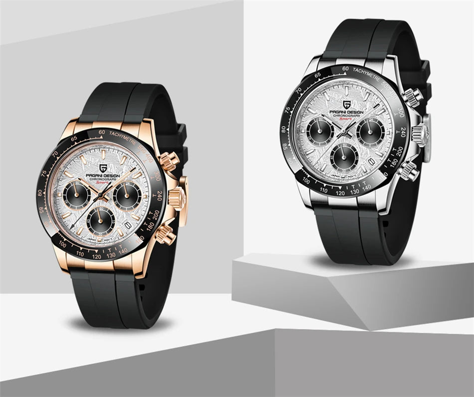 PAGANI DESIGN V2 40MM Reloj de cuarzo para hombre con esfera de meteorito, cristal de zafiro, cronógrafo retro y resistente al agua