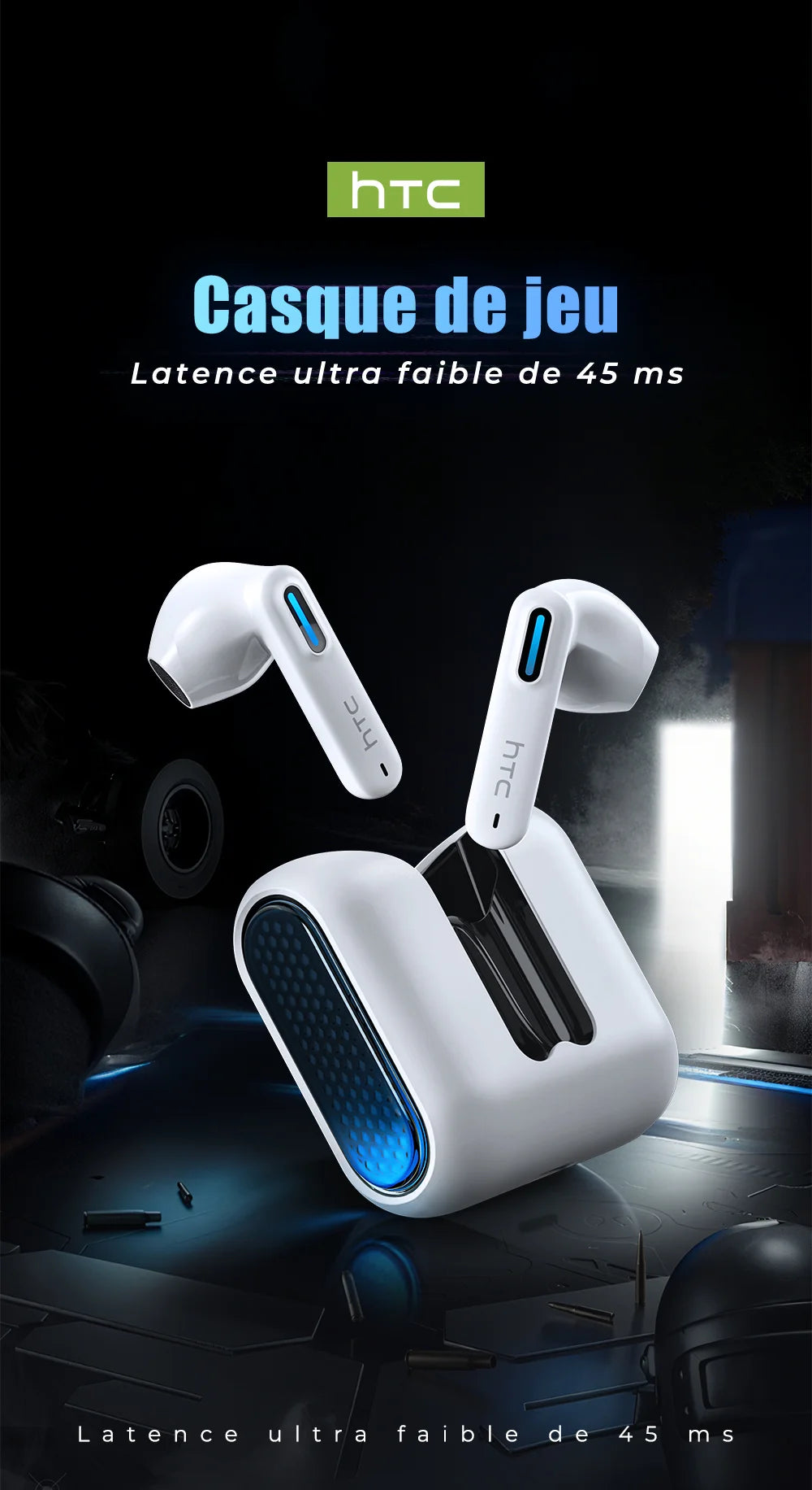 Auriculares Bluetooth HTC NE49 6.0 True Wireless Earbuds Gaming HiFi Deep Bass Lightweight Cool Design IPX5 Waterproof Choice