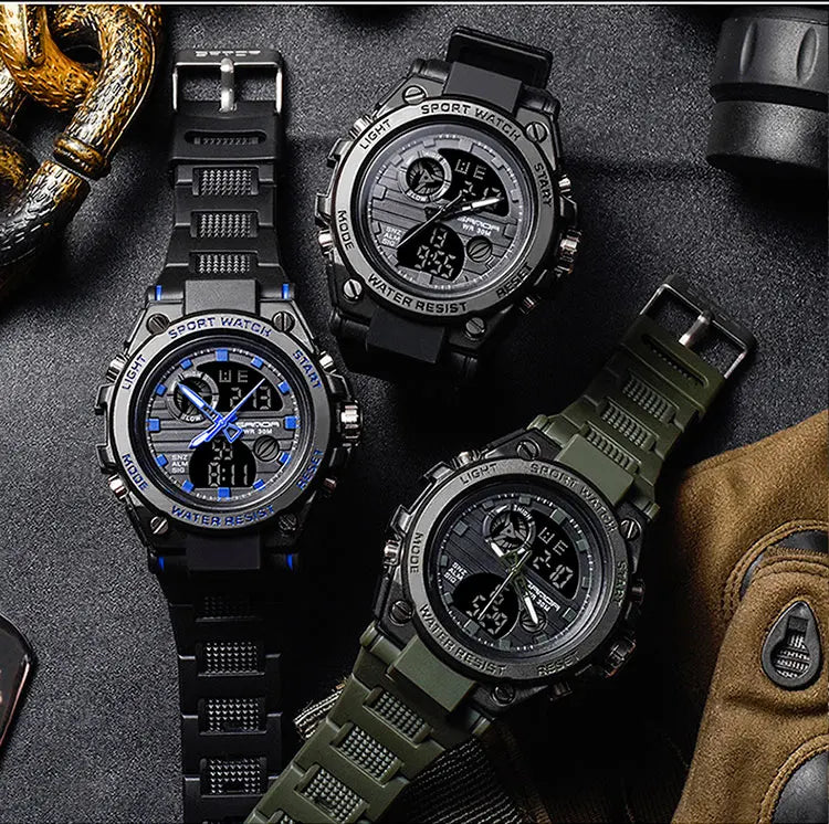 SANDA Montres de luxe haut de gamme pour homme, montre militaire, montre-bracelet sportive étanche, montre à double affichage, Relogio Masculino