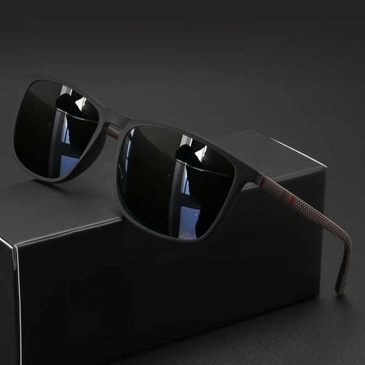 Classic Fashion Square Sunglasses - Lightweight Frame with Red/Green Stripe Temples, UV400 for Travel & Daily Wear