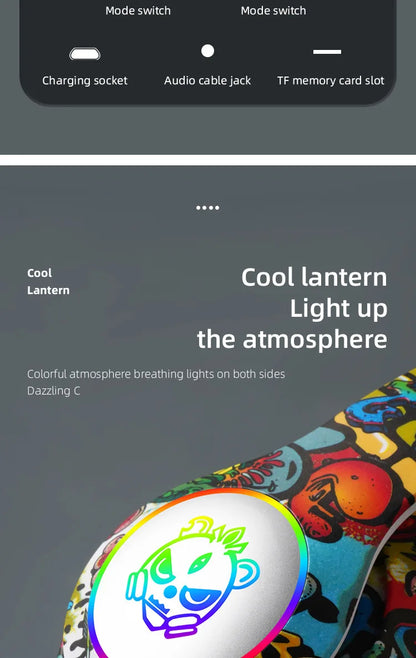 New Graffiti Wireless Overhead Headset with Mic LED Light LX-8686 High Quality TF Card Bluetooth Headphones for PC Gaming Child