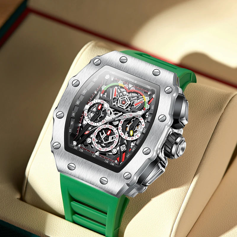 New Luxury Men Watch ONOLA Fashion Fully Automatic Mechanical Watches Man Unique Design Waterproof Tape Watch Wristwatch