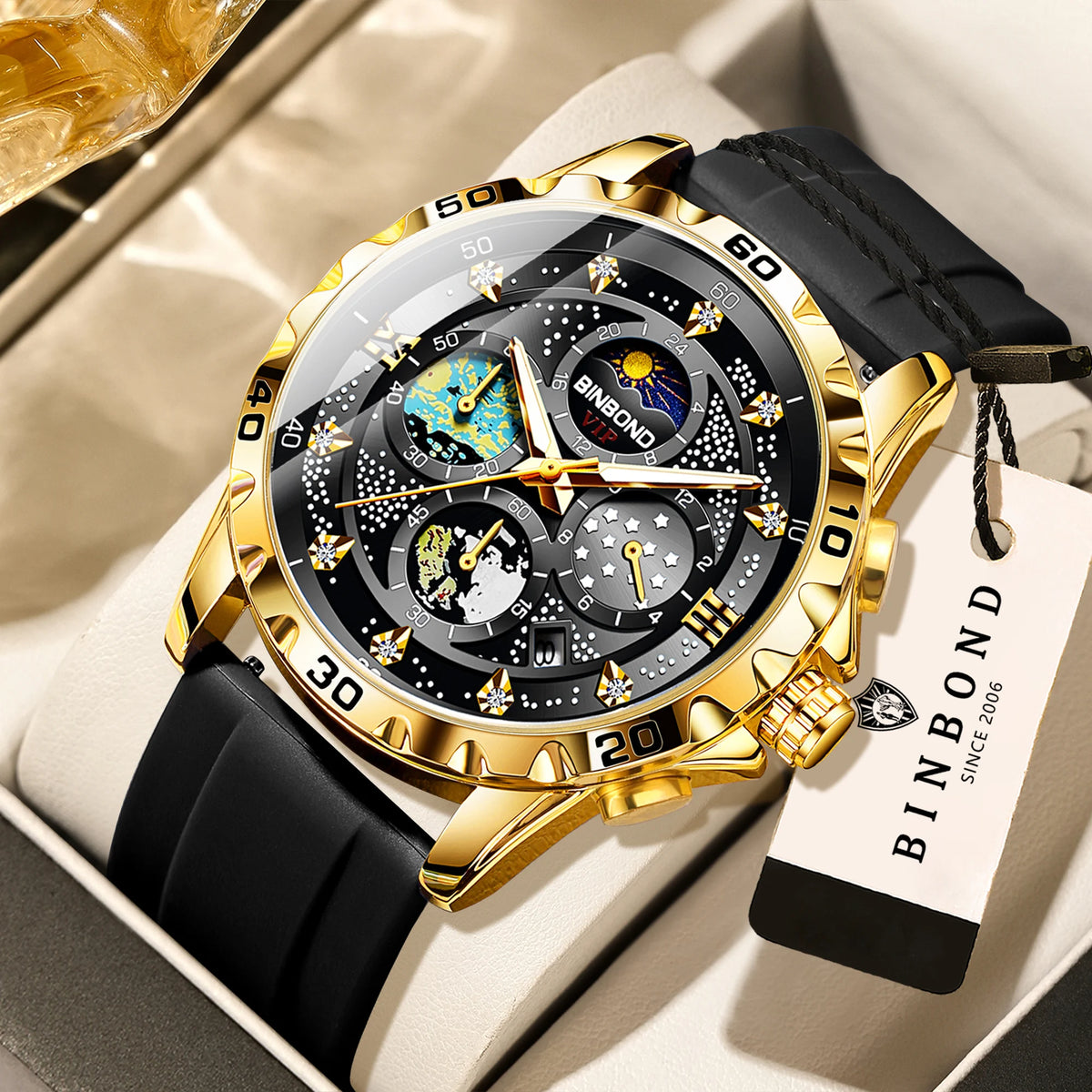 Orologi al quarzo di lusso BINBOND da uomo, luminescenti, impermeabili, cronografo con data automatica, stile business, sportivo e casual