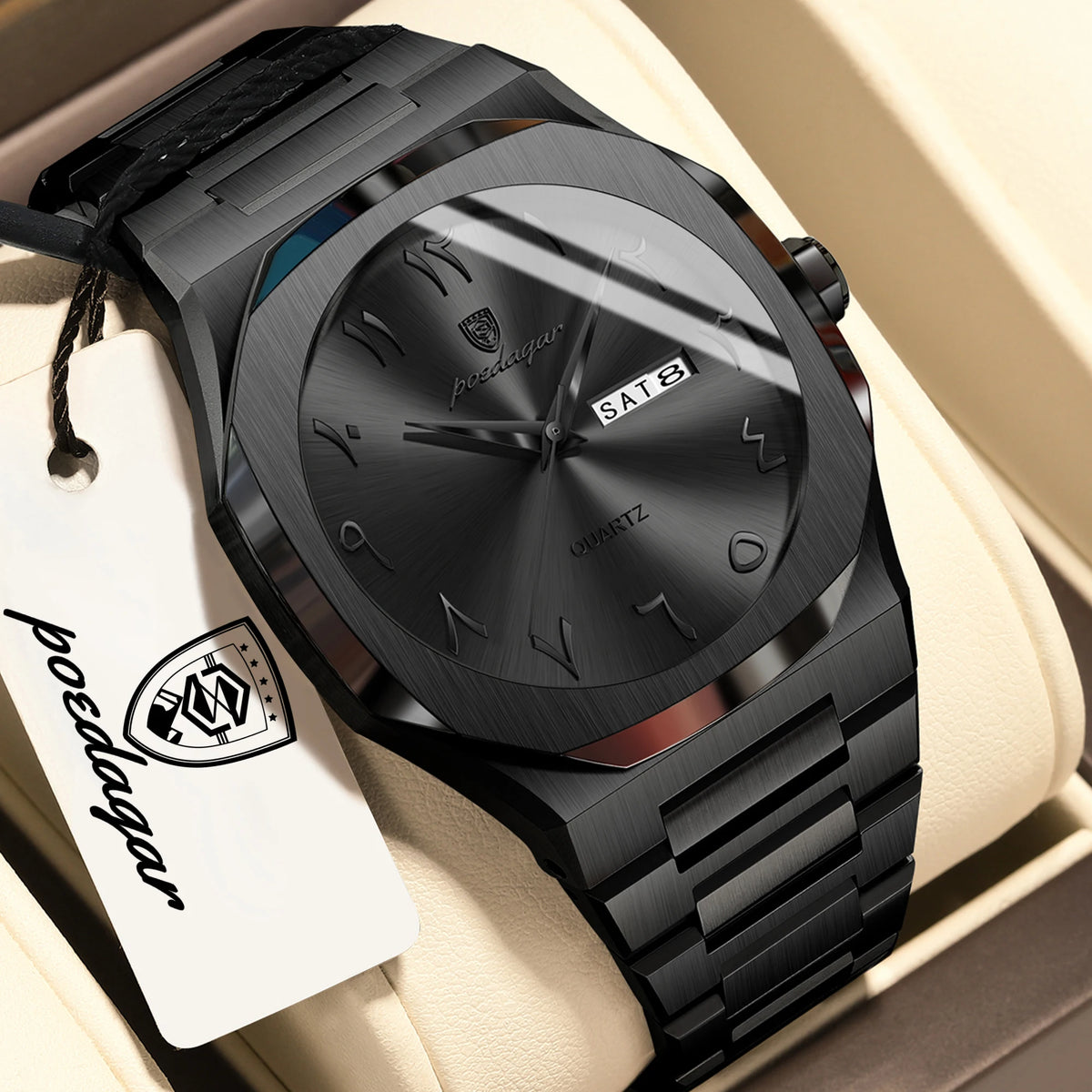 POEDAGAR luxe herenhorloge, waterdicht, roestvrij staal, quartz, week- en datumweergave, zakelijke herenhorloges, Reloj Hombre