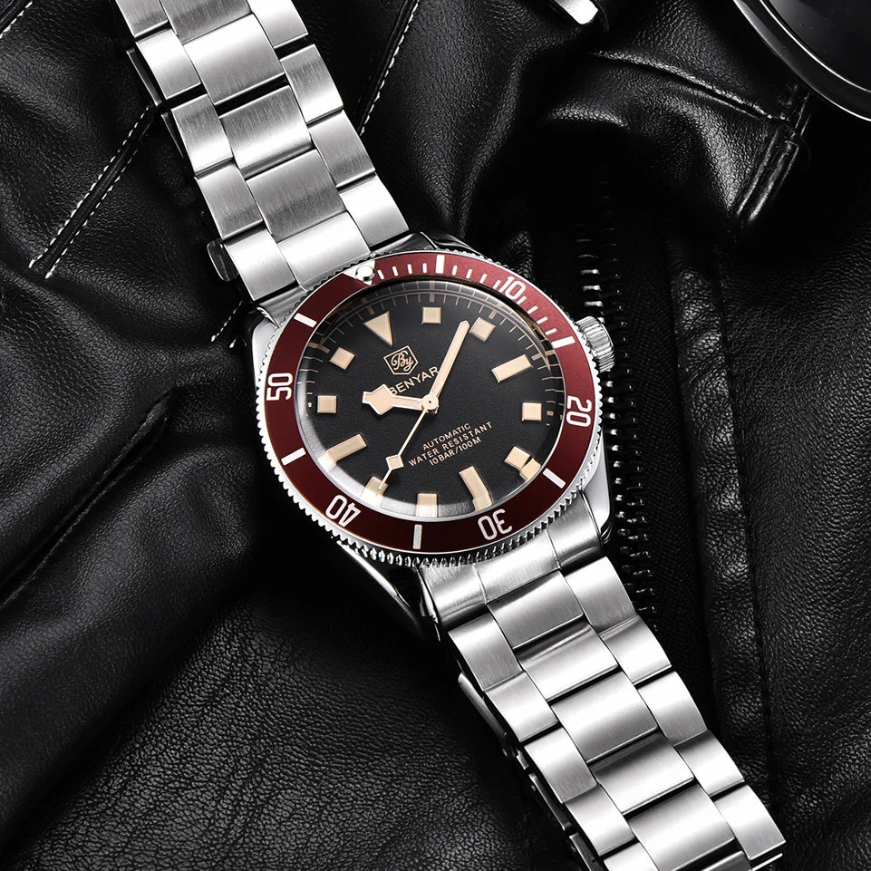 2026 New Mens Watches BENYAR Retro Red Mechanical Automatic luxury watch for men Waterproof Luminous Stainless steel wristwatch
