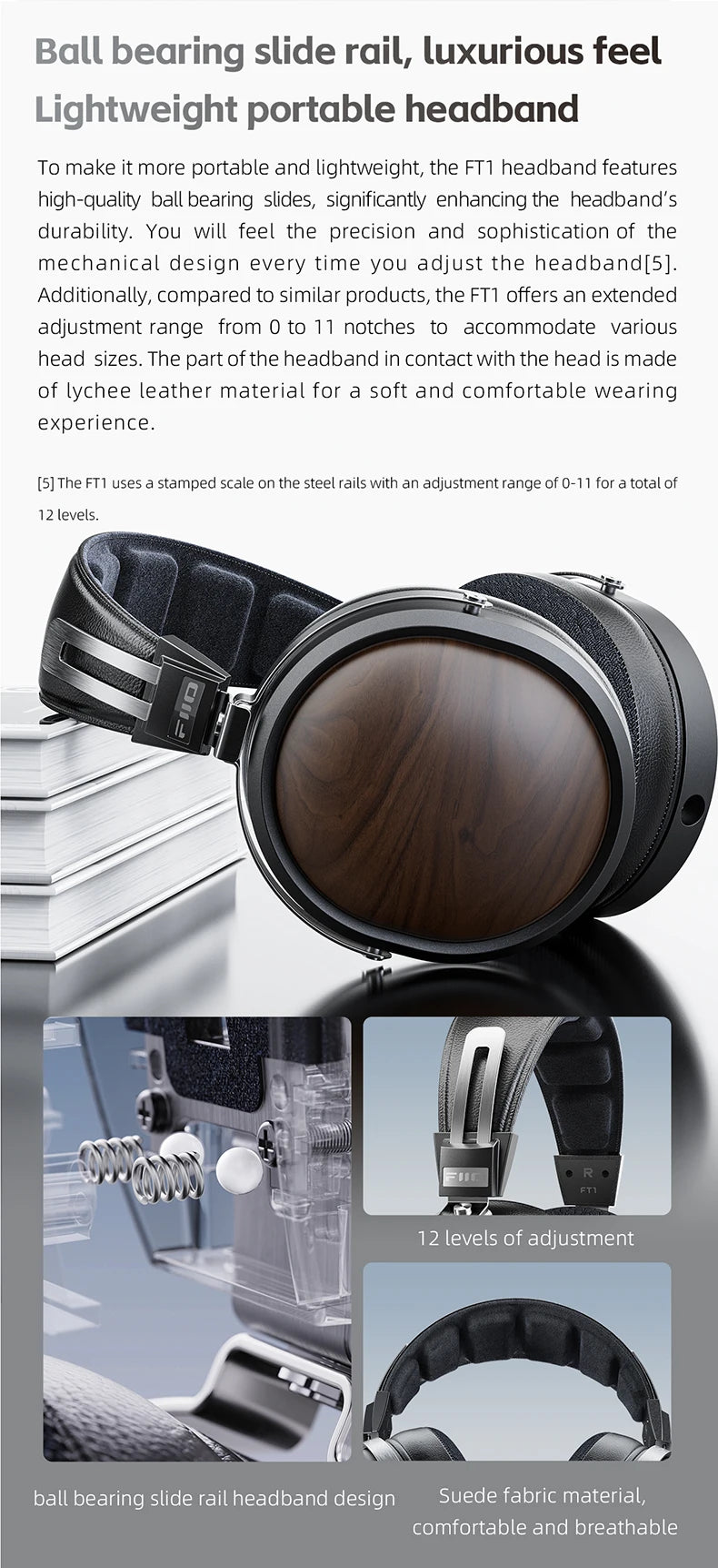 FiiO FT1 Headphones Professional Monitor North American Walnut HIFI Music Wired Headset Shanling