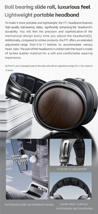 FiiO FT1 Headphones Professional Monitor North American Walnut HIFI Music Wired Headset Shanling
