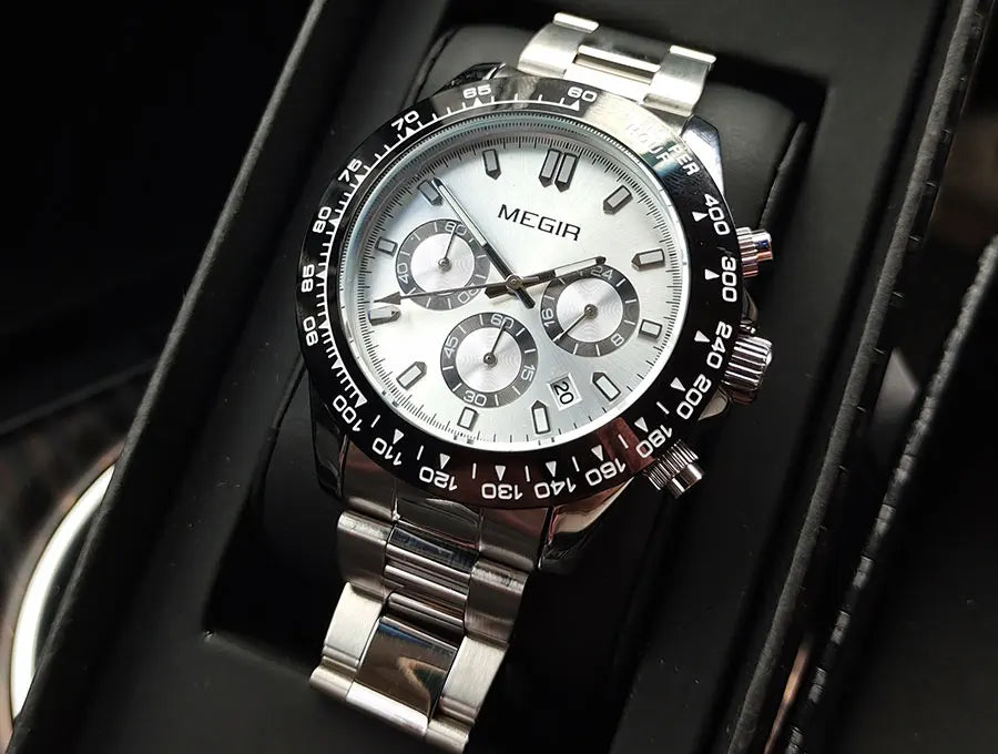Orologio da uomo MEGIR, marchio di lusso, orologio sportivo al quarzo, bracciale in acciaio inossidabile, impermeabile, cronografo, orologio da polso