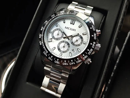 Orologio da uomo MEGIR, marchio di lusso, orologio sportivo al quarzo, bracciale in acciaio inossidabile, impermeabile, cronografo, orologio da polso