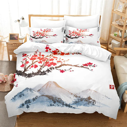 Juego de funda nórdica con pintura de bambú, ropa de cama de estilo chino, conjunto juvenil de lino para cama Queen Size, funda para edredón, ropa de cama de moda