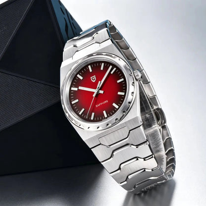 Orologio da uomo di lusso PAGANI DESIGN – Edizione limitata, vetro zaffiro, quadrante rosso, acciaio inossidabile, impermeabile – PDYS020