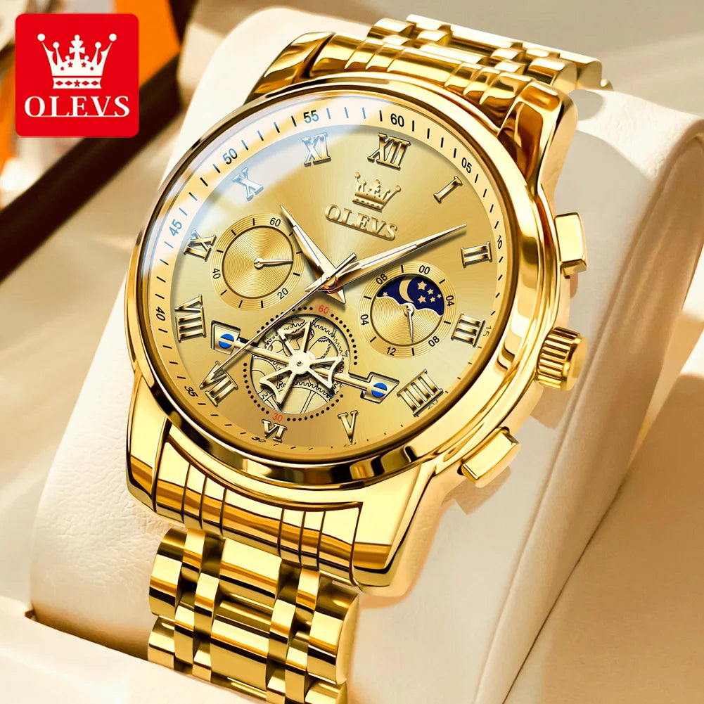 Orologio da uomo OLEVS 2859 – Modello classico e lussuoso con numeri romani, multifunzione, impermeabile, quadrante luminescente, movimento al quarzo di alta qualità.