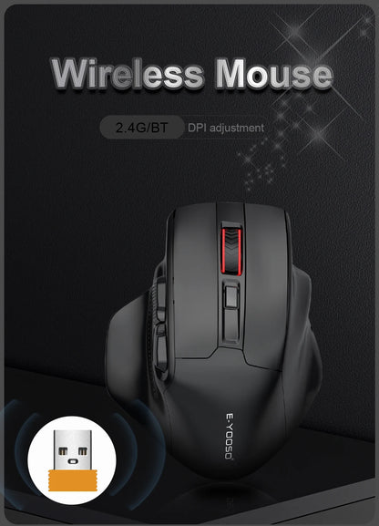 E-YOOSO X-31 Pro USB Gaming Large Mouse Support Bluetooth 2.4G Wireless PAW3212 4800 DPI for Gamer Mice Computer Laptop PC