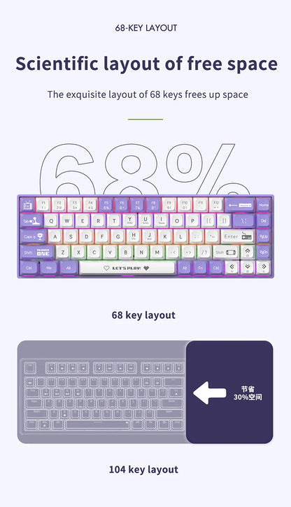 AJAZZ AK680 65% Wireless Mechanical Keyboard ABS Keycap Hot Swap Gamer Keyboard Custom Gasket Gaming Accessories for Pc Laptop