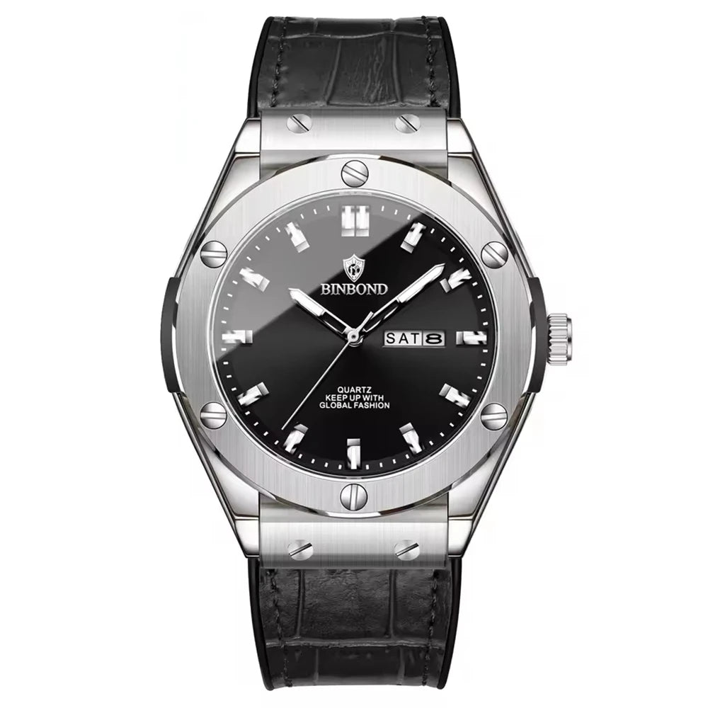 Herrenuhr, lässiger Stil, Lederarmband, Automatik- oder Quarzmodell, Luxusaccessoire, ideale Geschenkidee, trendige Armbanduhr.
