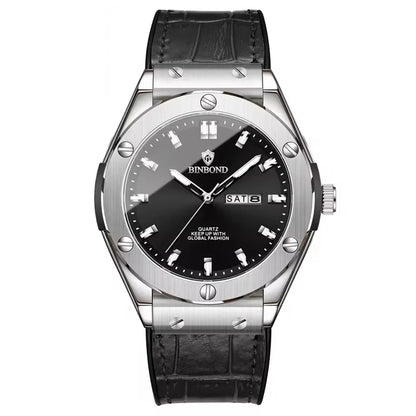 Herrenuhr, lässiger Stil, Lederarmband, Automatik- oder Quarzmodell, Luxusaccessoire, ideale Geschenkidee, trendige Armbanduhr.