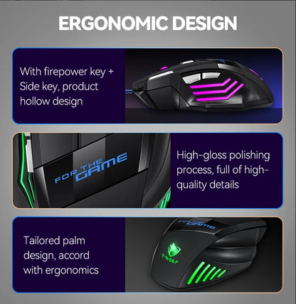 T-WOLF Wired Gaming Mouse 7-Button RGB Backlit Ergonomic Mechanical Mouse for PC Gamer