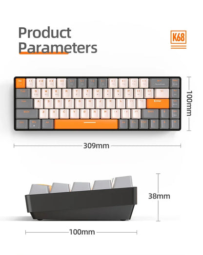 K68 2.4G/BT5.0 Wireless Gaming Mechanical Keyboard 68 Keys Hotswap Mini Gaming Mechanical Keyboard PBT Keycaps 65% Keyboards