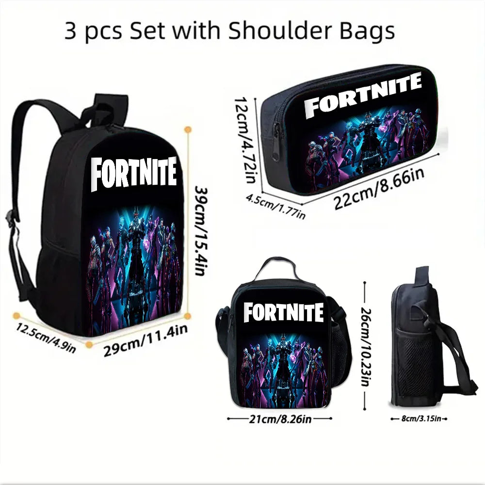 Hot Game Child School Backpack with Lunch Bags ,Design-F-FortniteS Pencil Bags ,School Bags for Boys Girls Best Gift