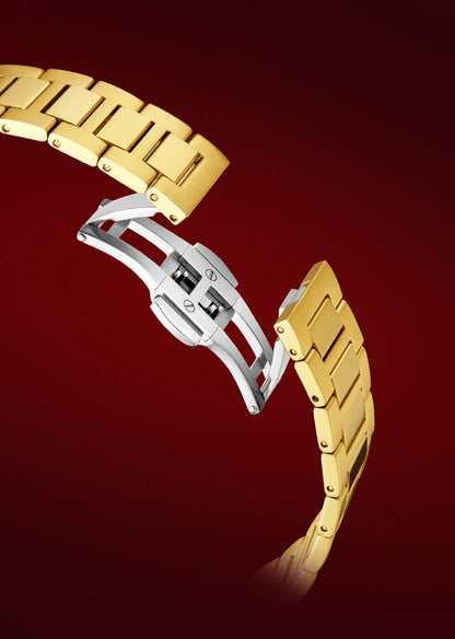 Montre mécanique vintage Shanghai Square, montre automatique pour homme en or 24 carats, boîtier de 38 mm, acier inoxydable 316L, montre-bracelet de luxe SH030