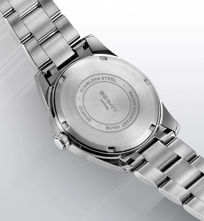 Orologio da uomo BERNY – Orologio al quarzo, vetro zaffiro, lancette luminescenti, impermeabile fino a 10 ATM, interamente in acciaio inossidabile – Stile elegante e casual, ideale per l’uso quotidiano o per le occasioni professionali