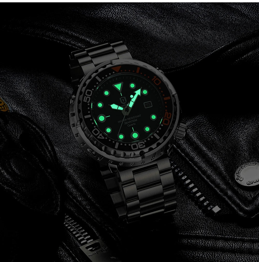 Montres pour homme QINGXIYA : montres de luxe à quartz pour homme, tendance, étanches, luminescentes, avec date et cadran rotatif, en acier inoxydable