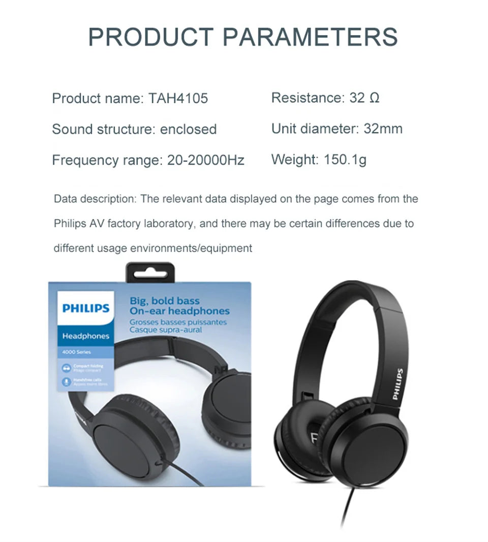 Philips TAH4105 Wired Headphones HiFi Stereo HD Call Headset With MIC Suitable For Online Learning And Outdoor Sports Earphones