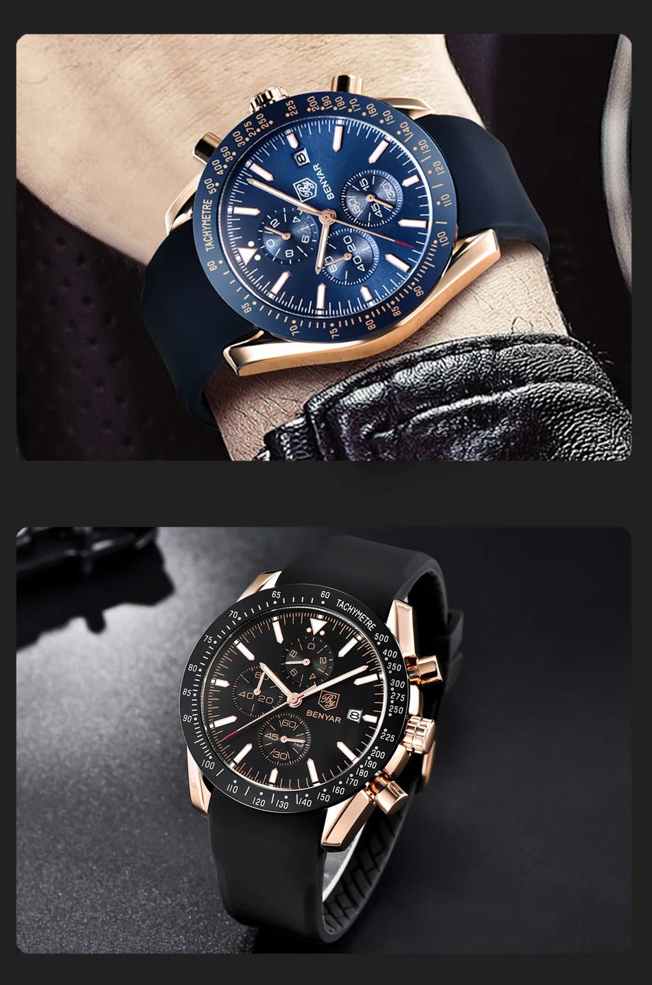 Orologio da uomo BENYAR 5140, orologio sportivo casual, orologio al quarzo di lusso impermeabile, cronografo militare di marca di alta gamma.