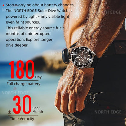 NORTH EDGE NEW+ TRITON-TI Titanium Solar-Powered Diving Watch Luxury Quartz Watches for Men 300M Waterproof 180+ Day Power