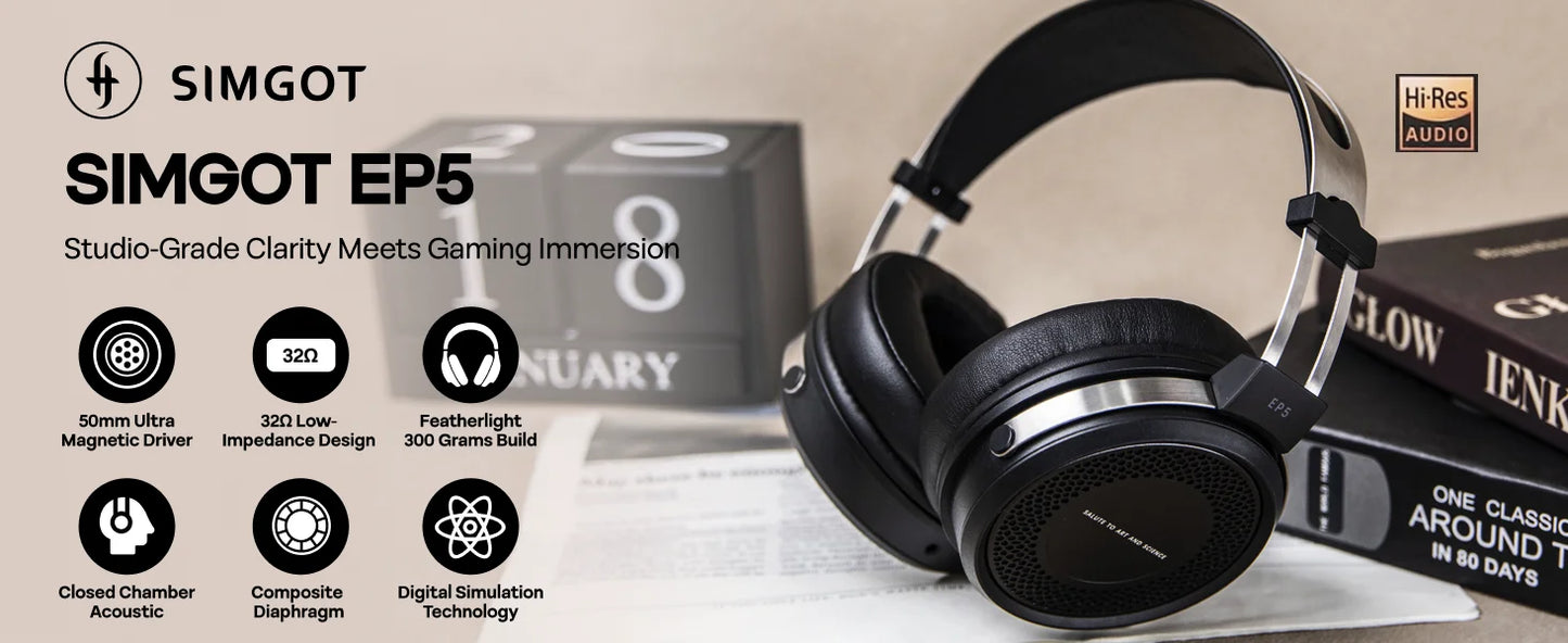 SIMGOT EP5 High-Performance 50mm Dynamic Driver Headphones with Low-Impedance, High-Sensitivity Design