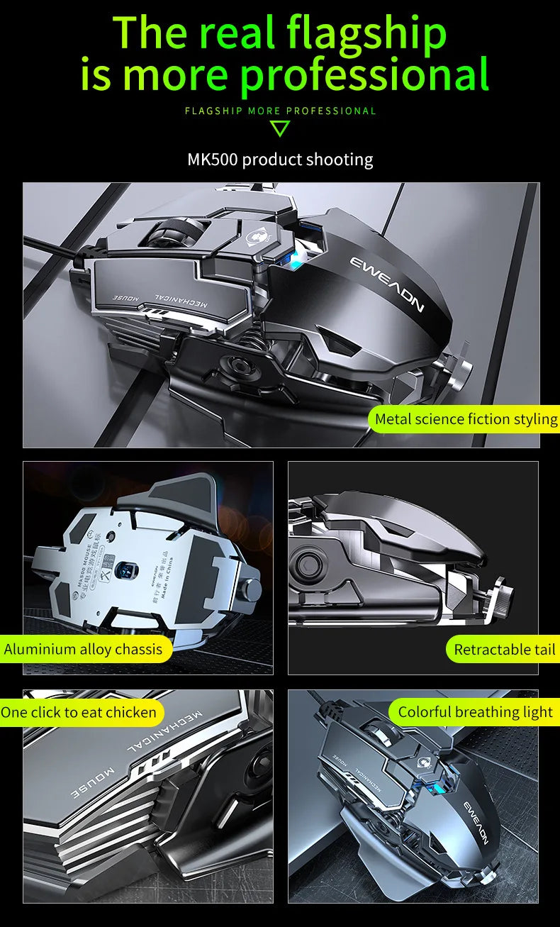 Mechanical Metal Gaming Mouse Wired Ergonomic RGB Backlit Game Mouse 12800 DPI Optical USB Mause Computer Mouse For Desktop PC