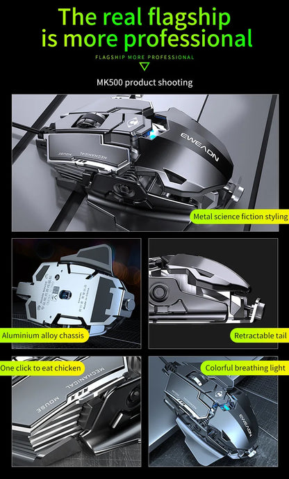 Mechanical Metal Gaming Mouse Wired Ergonomic RGB Backlit Game Mouse 12800 DPI Optical USB Mause Computer Mouse For Desktop PC